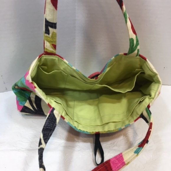 Multicolor Floral Linen Cotton Stylish Handbag Button Closure  11"x3"x6" - Picture 7 of 12